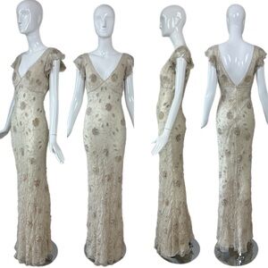 LES HABITUDES 90's Vintage Couture Hand-Beaded Silk Embellished Evening Gown